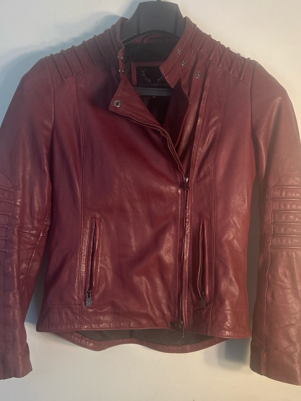 Women's Burgundy Leather Moto Jacket by
